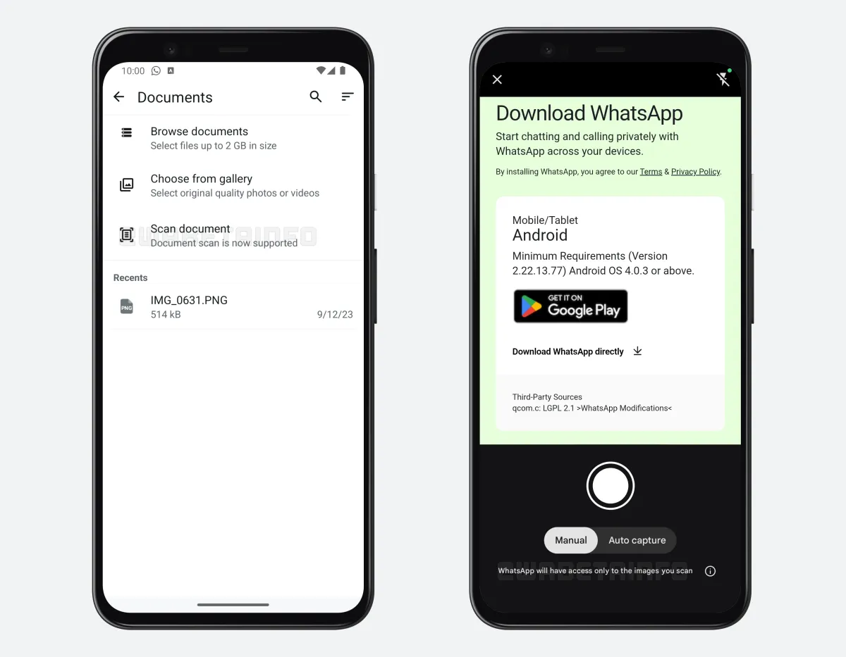 WhatsApp Document Scanner feature for Android
